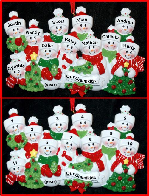 Grandparents Christmas Ornament Snow Fam 11 Grandkids Personalized by RussellRhodes.com