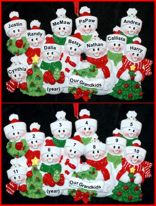 Grandparents Christmas Ornament Snow Fam 2 Grandparents 9 Grandkids Personalized by RussellRhodes.com