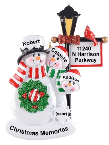 New Home Christmas Ornament by Winter Lamp Light for 3 Personalized by RussellRhodes.com