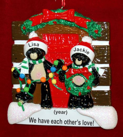 Lesbian Christmas Ornament Playful Bears Couple Personalized FREE at PersonalizedOrnamentsMarket.com by Russell Rhodes