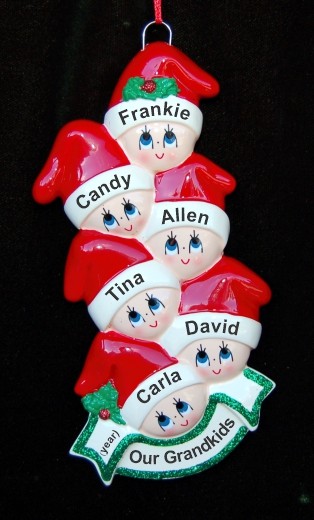 Grandparents Christmas Ornament Holiday Caps 6 Grandkids Personalized FREE at PersonalizedOrnamentsMarket.com by Russell Rhodes