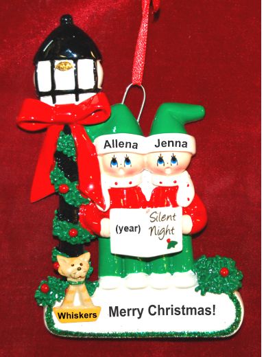 Family Christmas Ornament Caroling for 2 with Dogs, Cats, Pets Custom Added Personalized FREE at PersonalizedOrnamentsMarket.com by Russell Rhodes