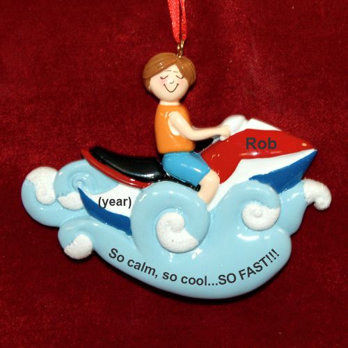 Jet Ski Christmas Ornament Male Brunette Personalized FREE at PersonalizedOrnamentsMarket.com by Russell Rhodes