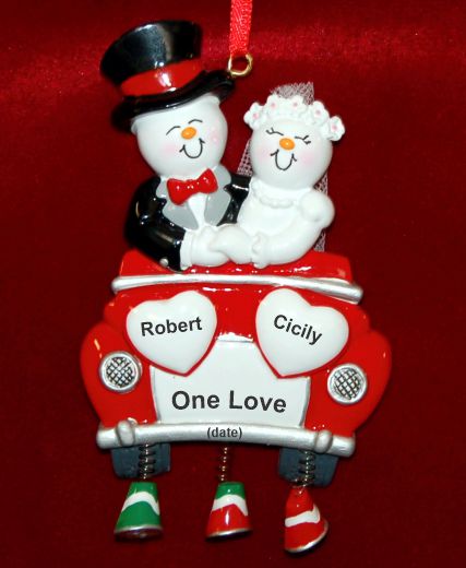 Just Married Christmas Ornament Personalized FREE at PersonalizedOrnamentsMarket.com by Russell Rhodes