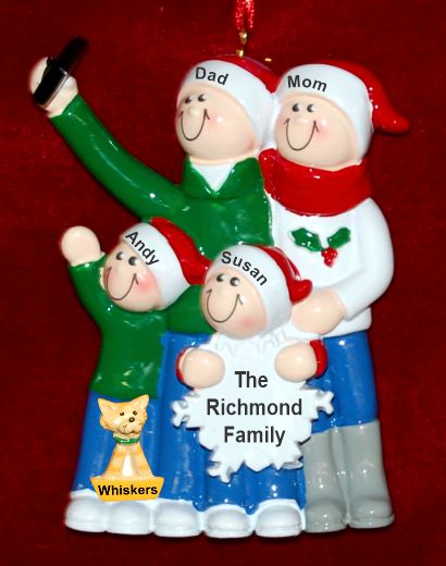 Family Christmas Ornament Selfie Fun with Pets for 4 Personalized by RussellRhodes.com