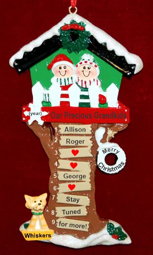 Grandparents Christmas Ornament Tree House for 3 with Dogs, Cats, Pets Custom Added Personalized FREE at PersonalizedOrnamentsMarket.com by Russell Rhodes