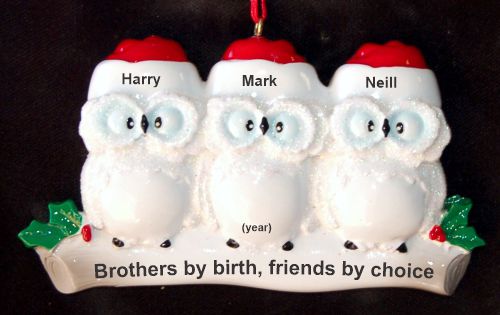 Brothers or Siblings Christmas Ornament Winter Owls for 3 Personalized by RussellRhodes.com