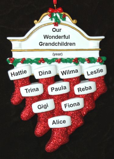 Grandparents Christmas Ornament Hung with Care 10 Grandkids Personalized FREE at PersonalizedOrnamentsMarket.com by Russell Rhodes