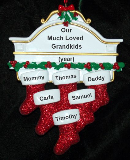 Grandparents Christmas Ornament Hung with Care 6 Grandkids Personalized FREE at PersonalizedOrnamentsMarket.com by Russell Rhodes