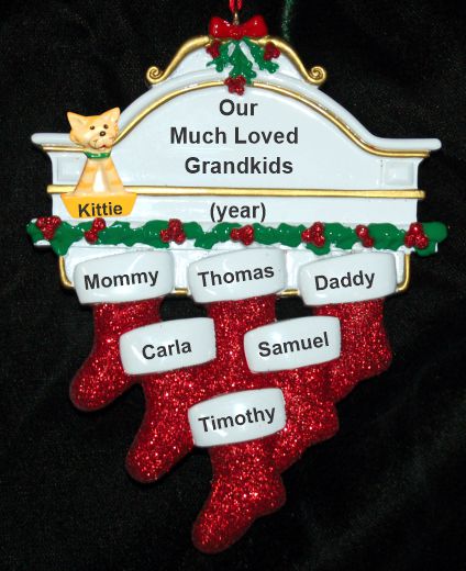 Grandparents Christmas Ornament Hung with Care 6 Grandkids with Dogs, Cats, Pets Custom Added Personalized FREE at PersonalizedOrnamentsMarket.com by Russell Rhodes