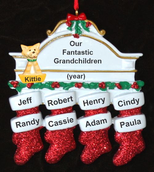 Grandparents Christmas Ornament Hung with Care 8 Grandkids with Dogs, Cats, Pets Custom Added Personalized FREE at PersonalizedOrnamentsMarket.com by Russell Rhodes