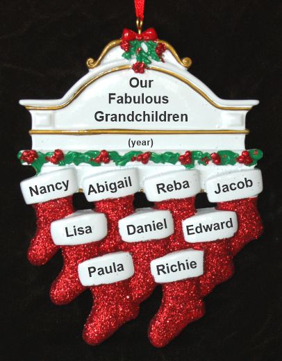 Grandparents Christmas Ornament Hung with Care 9 Grandkids Personalized FREE at PersonalizedOrnamentsMarket.com by Russell Rhodes