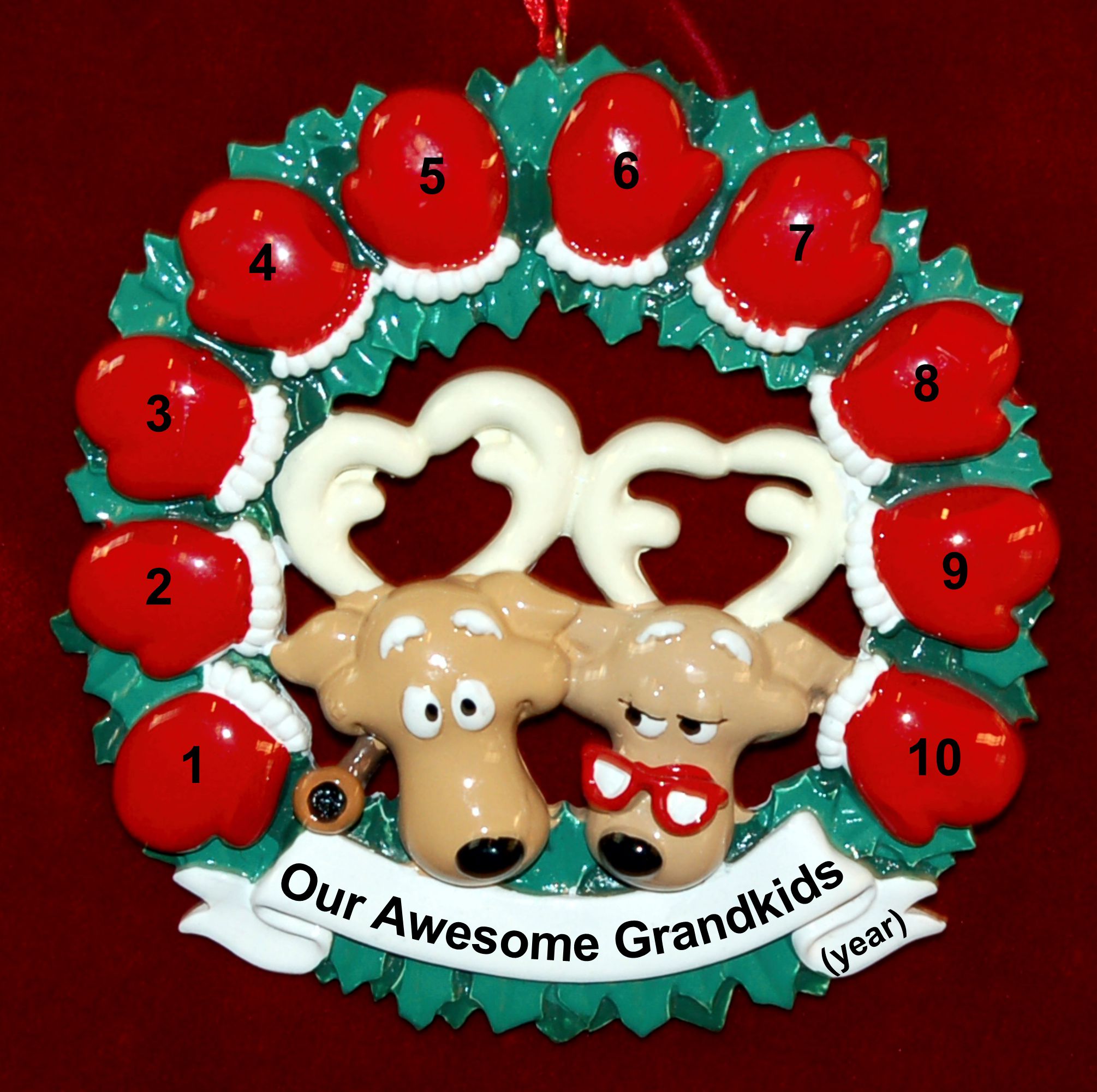 Grandparents Christmas Ornament Wreath up to 10 Grandkids Personalized by RussellRhodes.com