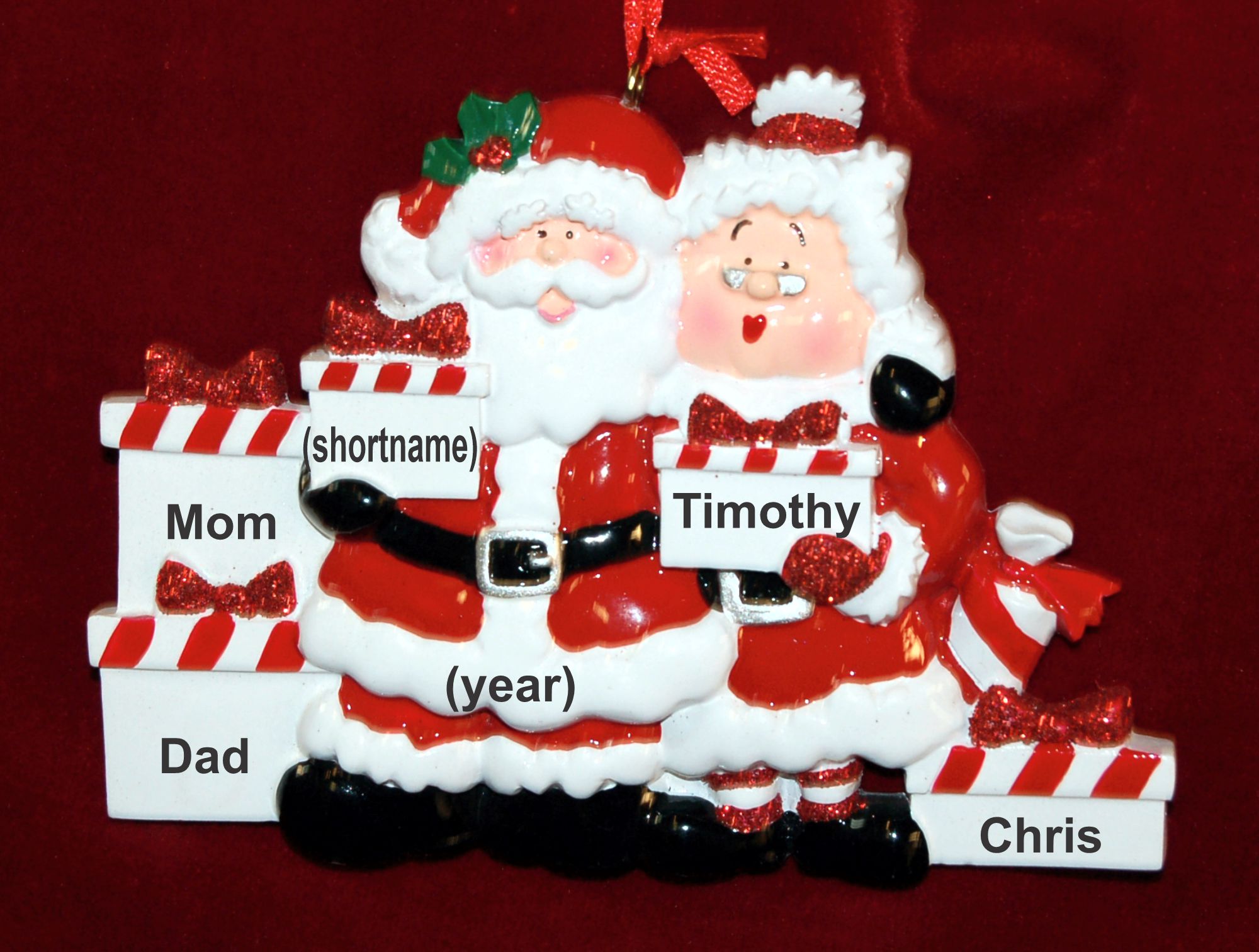 Family Christmas Ornament Xmas Presents for 5 Personalized FREE at PersonalizedOrnamentsMarket.com by Russell Rhodes