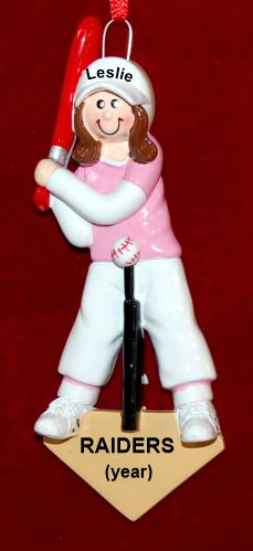 T Ball Christmas Ornament Female Slugger Personalized by RussellRhodes.com