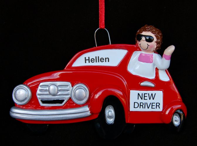 New Driver Christmas Ornament Female Personalized FREE at PersonalizedOrnamentsMarket.com by Russell Rhodes