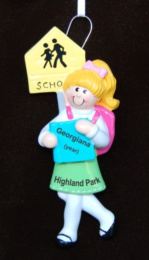 School Christmas Ornament Blond Female Personalized FREE at PersonalizedOrnamentsMarket.com by Russell Rhodes