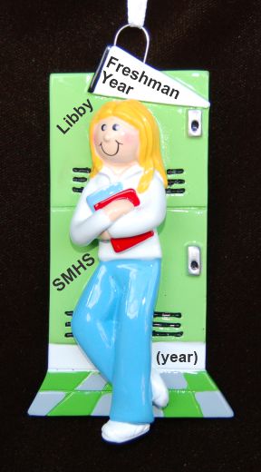 Freshman Year High School Christmas Ornament Female Blond Personalized by RussellRhodes.com