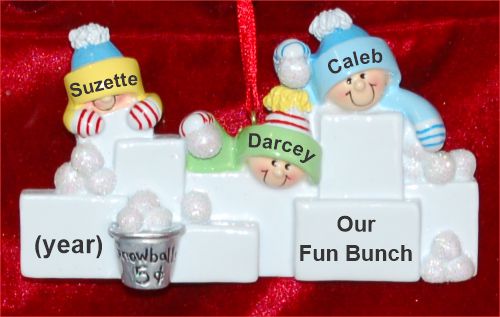 Family Christmas Ornament Snowball Fun Just the 3 Kids Personalized by RussellRhodes.com