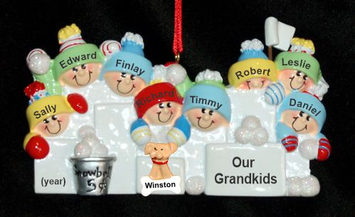 Grandparents Christmas Ornament Snowball Fun 8 Grandkids with Pets Personalized by RussellRhodes.com