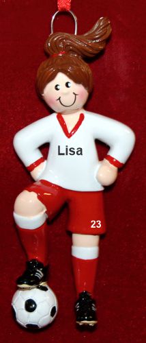 Soccer Christmas Ornament Female Brunette Personalized by RussellRhodes.com