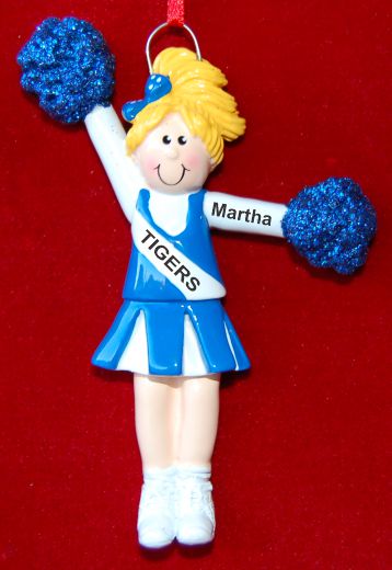 Cheerleader Christmas Ornament Female Blond Blue Personalized by RussellRhodes.com