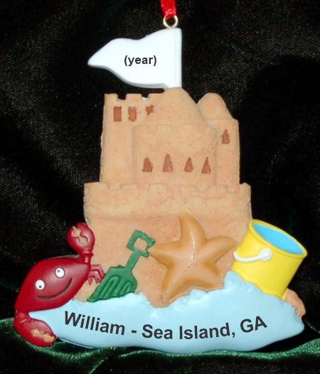 Sand Castle Beach Vacation Christmas Ornament Personalized by RussellRhodes.com