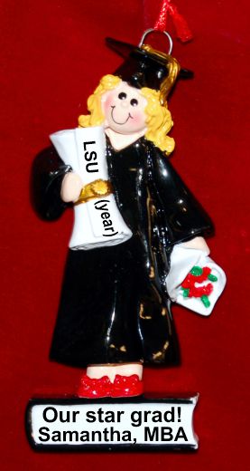 Grad School Graduation Christmas Ornament Female Blond Personalized by RussellRhodes.com