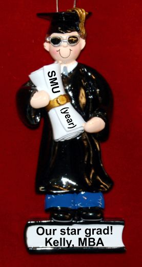 Grad School Graduation Christmas Ornament Male Brunette Personalized by RussellRhodes.com