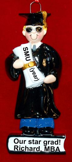 Grad School Graduation Christmas Ornament Male Blond Personalized by RussellRhodes.com