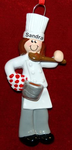 Chef Christmas Ornament Female Personalized FREE at PersonalizedOrnamentsMarket.com by Russell Rhodes