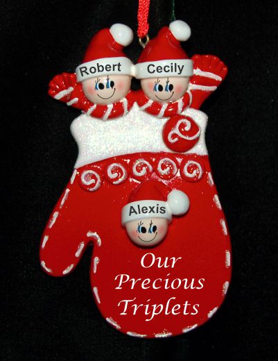 Triplets Christmas Ornament Holiday Mitten Personalized by RussellRhodes.com