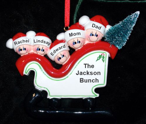 Family Christmas Ornament Sleigh for 5 Personalized FREE at PersonalizedOrnamentsMarket.com by Russell Rhodes