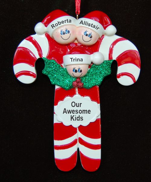 Family Christmas Ornament Candy Canes Just the 3 Kids Personalized by RussellRhodes.com