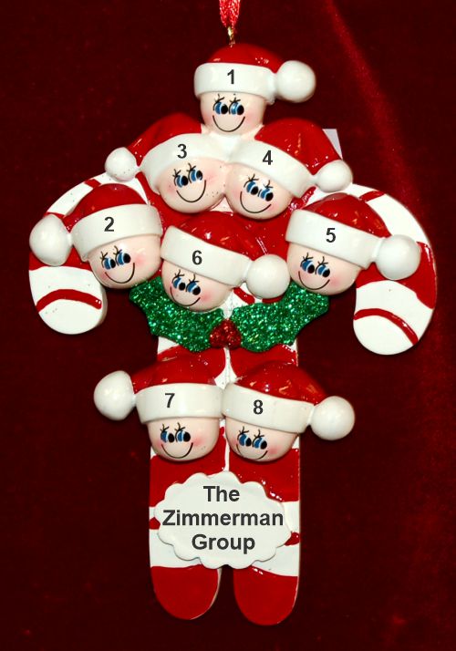 Group Christmas Ornament Candy Canes for 8 People Personalized FREE at PersonalizedOrnamentsMarket.com by Russell Rhodes