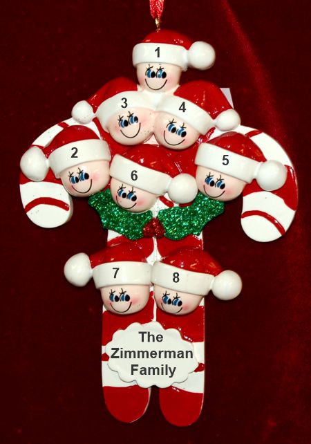 Family Christmas Ornament Candy Canes for 8 Personalized by RussellRhodes.com