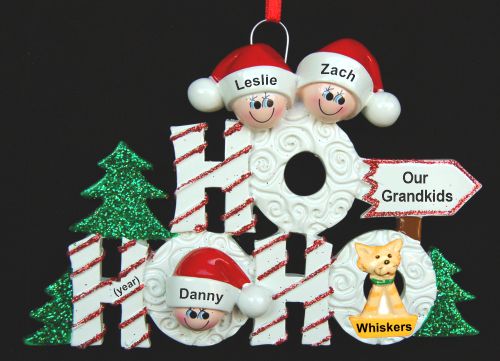 Grandparents Christmas Ornament Ho Ho Ho 3 Grandkids with Pets Personalized by RussellRhodes.com