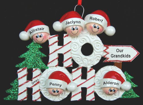 Grandparents Christmas Ornament Ho Ho Ho 5 Grandkids Personalized by RussellRhodes.com