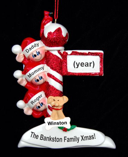 Family Christmas Ornament North Pole for 3 with Pets Personalized by RussellRhodes.com