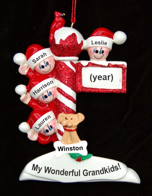 Grandparents Christmas Ornament North Pole 4 Grandkids with Pets Personalized by RussellRhodes.com