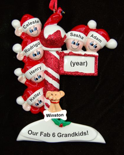 Grandparents Christmas Ornament North Pole 6 Grandkids with Dogs, Cats, Pets Custom Added Personalized FREE at PersonalizedOrnamentsMarket.com by Russell Rhodes