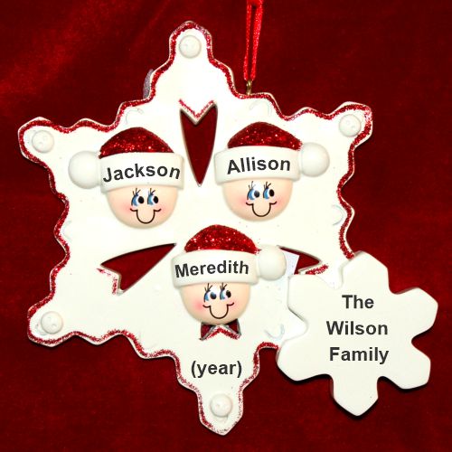 Family Christmas Ornament Snowflakes for 3 Personalized FREE at PersonalizedOrnamentsMarket.com by Russell Rhodes