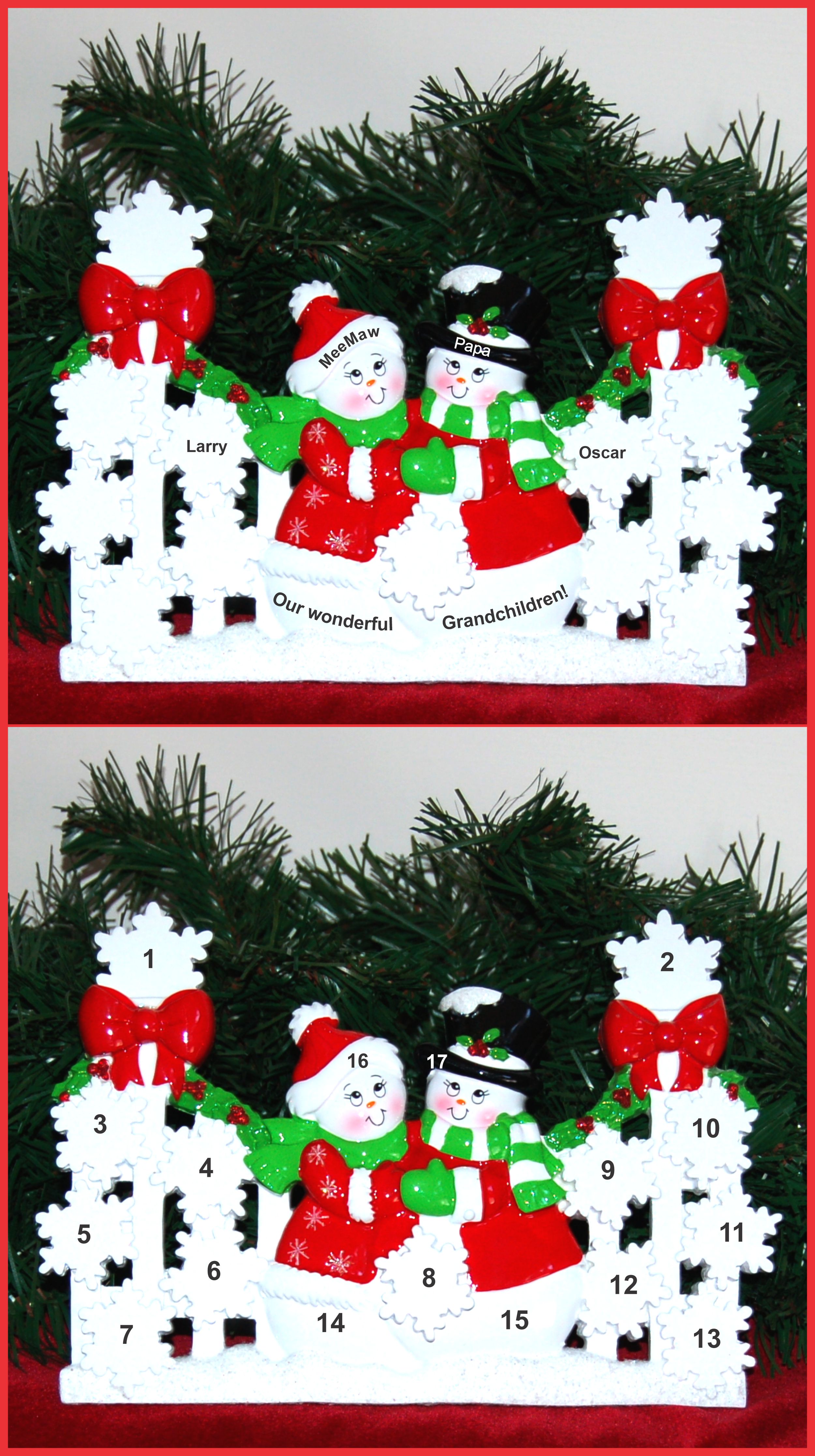 Tabletop Christmas Decoration Snowflakes for 2 Grandchildren Personalized by RussellRhodes.com