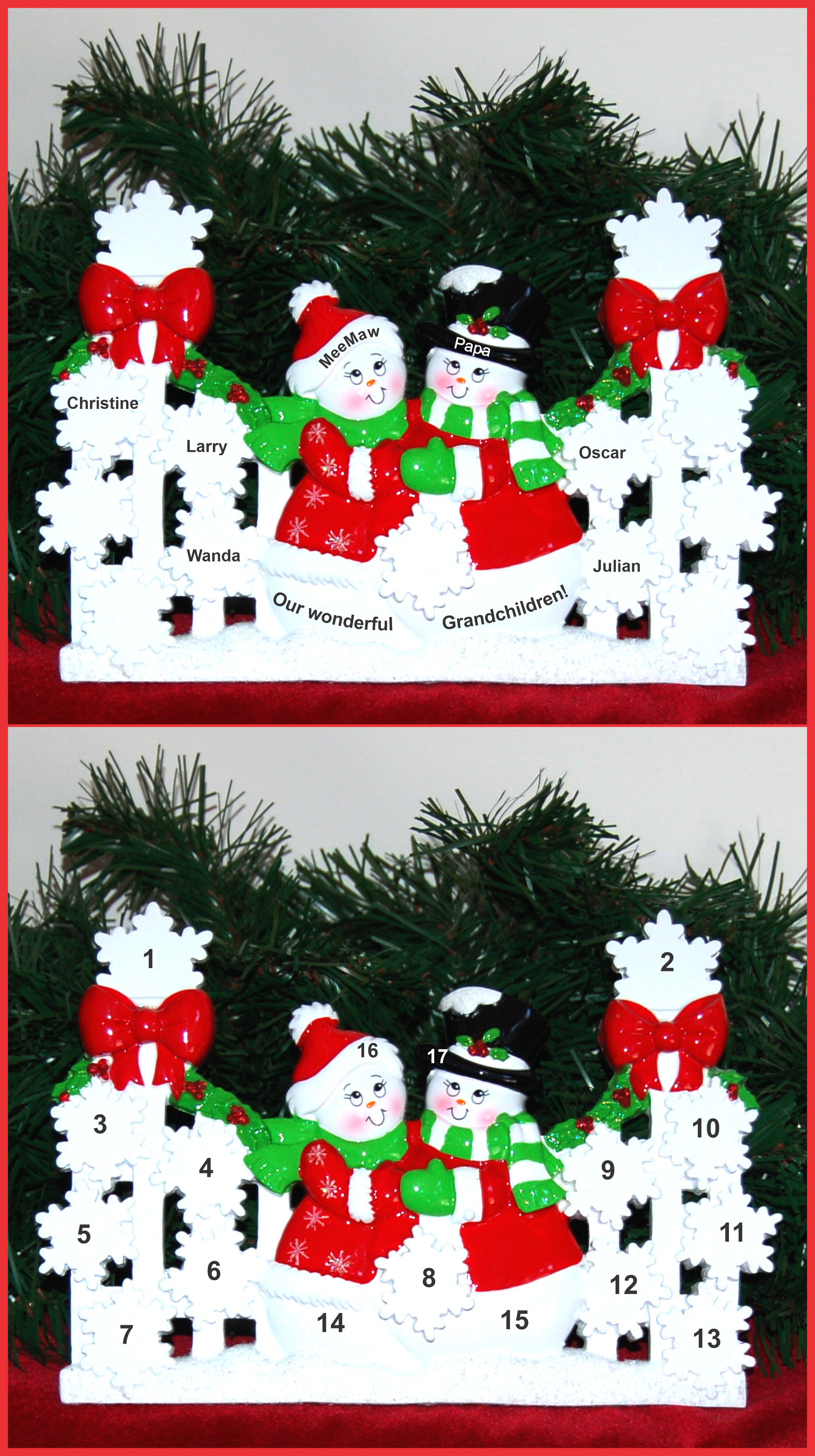 Tabletop Christmas Decoration Snowflakes for 5 Grandchildren Personalized by RussellRhodes.com