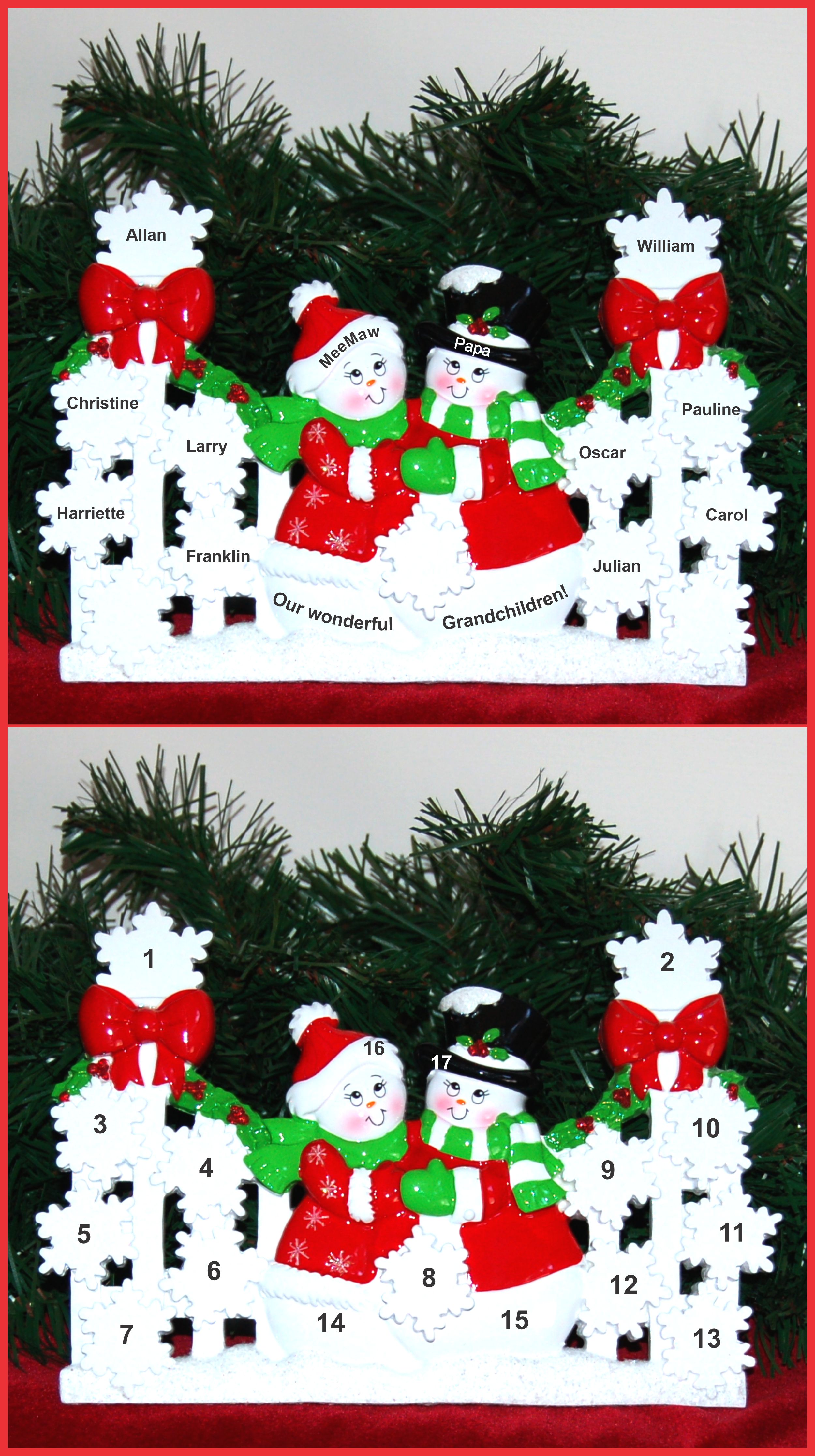 Tabletop Christmas Decoration Snowflakes for 9 Grandchildren Personalized by RussellRhodes.com