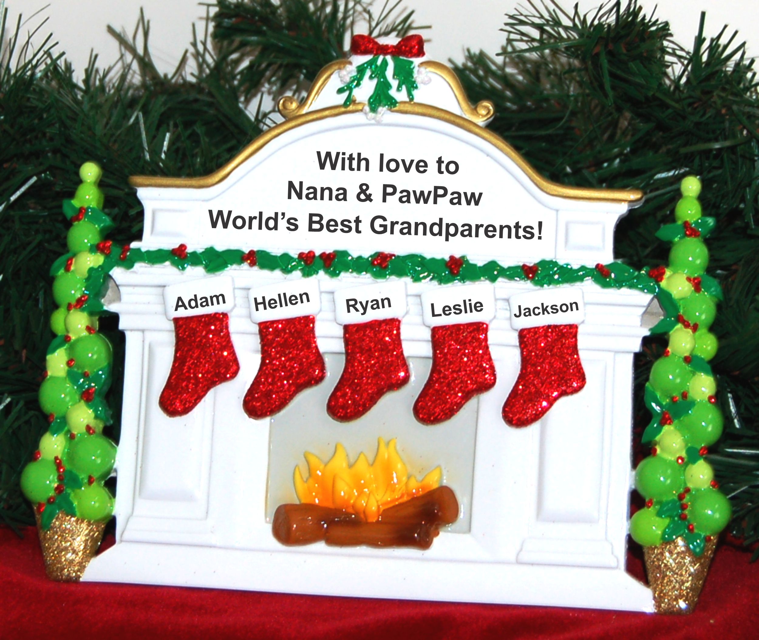 Tabletop Christmas Decoration Mantel 5 Grandkids Personalized by RussellRhodes.com