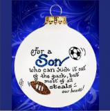 For My Son Soccer Christmas Ornament Personalized FREE at PersonalizedOrnamentsMarket.com by Russell Rhodes