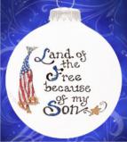 Free & Brave - My Son Glass Christmas Ornament Personalized FREE at PersonalizedOrnamentsMarket.com by Russell Rhodes