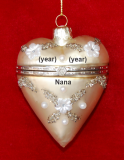 Gold Heart Memorial Christmas Ornament Personalized FREE at PersonalizedOrnamentsMarket.com by Russell Rhodes