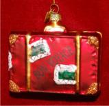 Bon Voyage Suitcase Glass Christmas Ornament Personalized FREE at PersonalizedOrnamentsMarket.com by Russell Rhodes